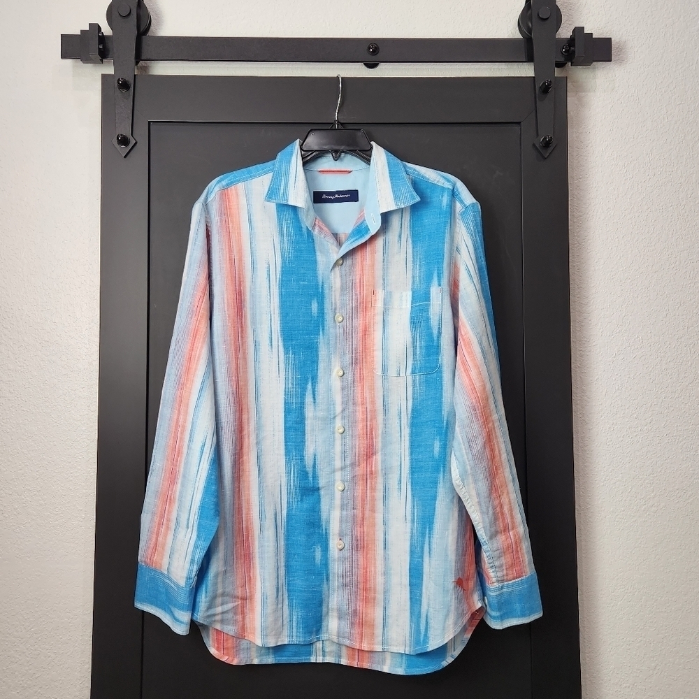 Tommy Bahama Linen Blend Soleil Shirt Long Sleeve Marlin Logo, Size M